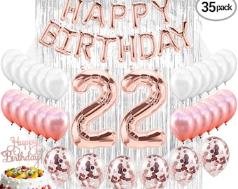 22nd Birthday Decorations with Photo Props, Party Supplies, 22 Cake Topper Rose Gold Decorations Supplies Confetti Gifts, 22nd Balloons