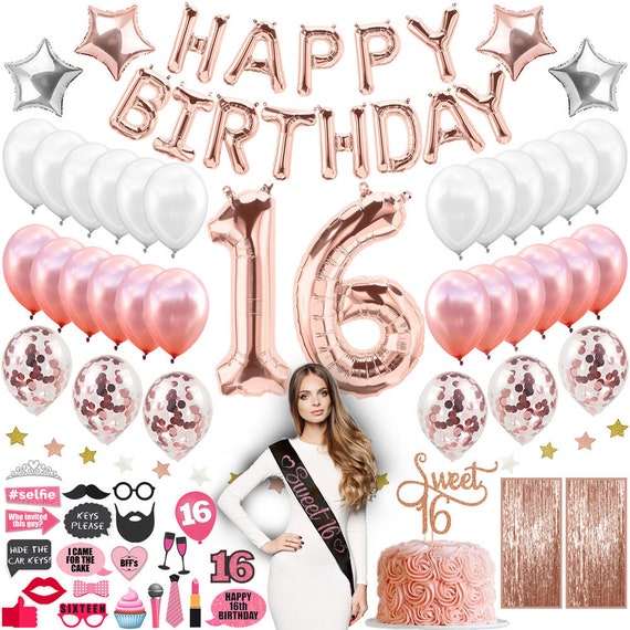 Rose Gold 16th Birthday Party Decorations Balloons Party 16th Etsy