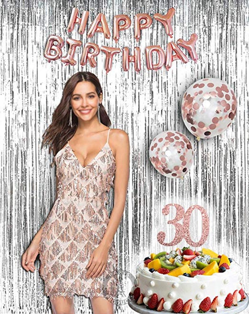 Party Supplies Party Decor 30th Birthday Decorations Rose Gold 30th Birthday Party Supplies Party Decorations Rose Gold 30 Cake Topper Silver Metallic Foil Curtain