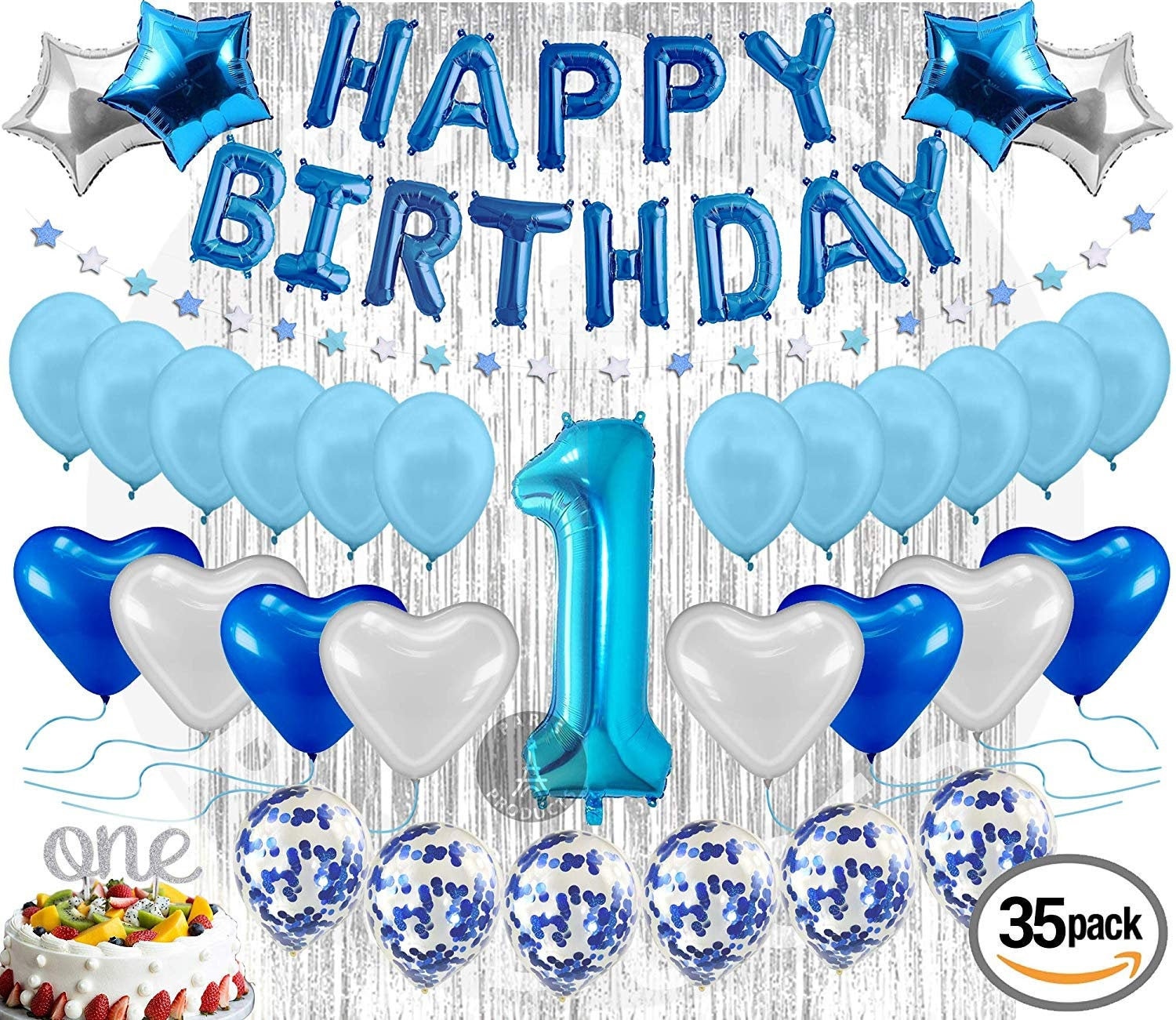 Décoration d'anniversaire 1 an garçon, décoration 1er anniversaire, ballon  bleu confettis pour 1er anniversaire anniversaire d'enfants Joyeux anniversaire  décoration premier anniversaire (rose) (A) 