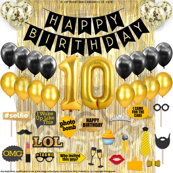 1 Kit de 5 Ballons aluminiums anniversaire 10ans or