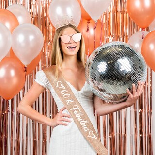Set Festa 30° Compleanno Donna – Fascia Glitter Oro Rosa, Tiara Con Strass, Spilla, Palloncini E Topper Per Torta – '30 E Favolosa'