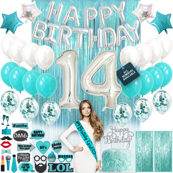 14th Birthday Decorations Party Supplies Teal Green Party - Etsy