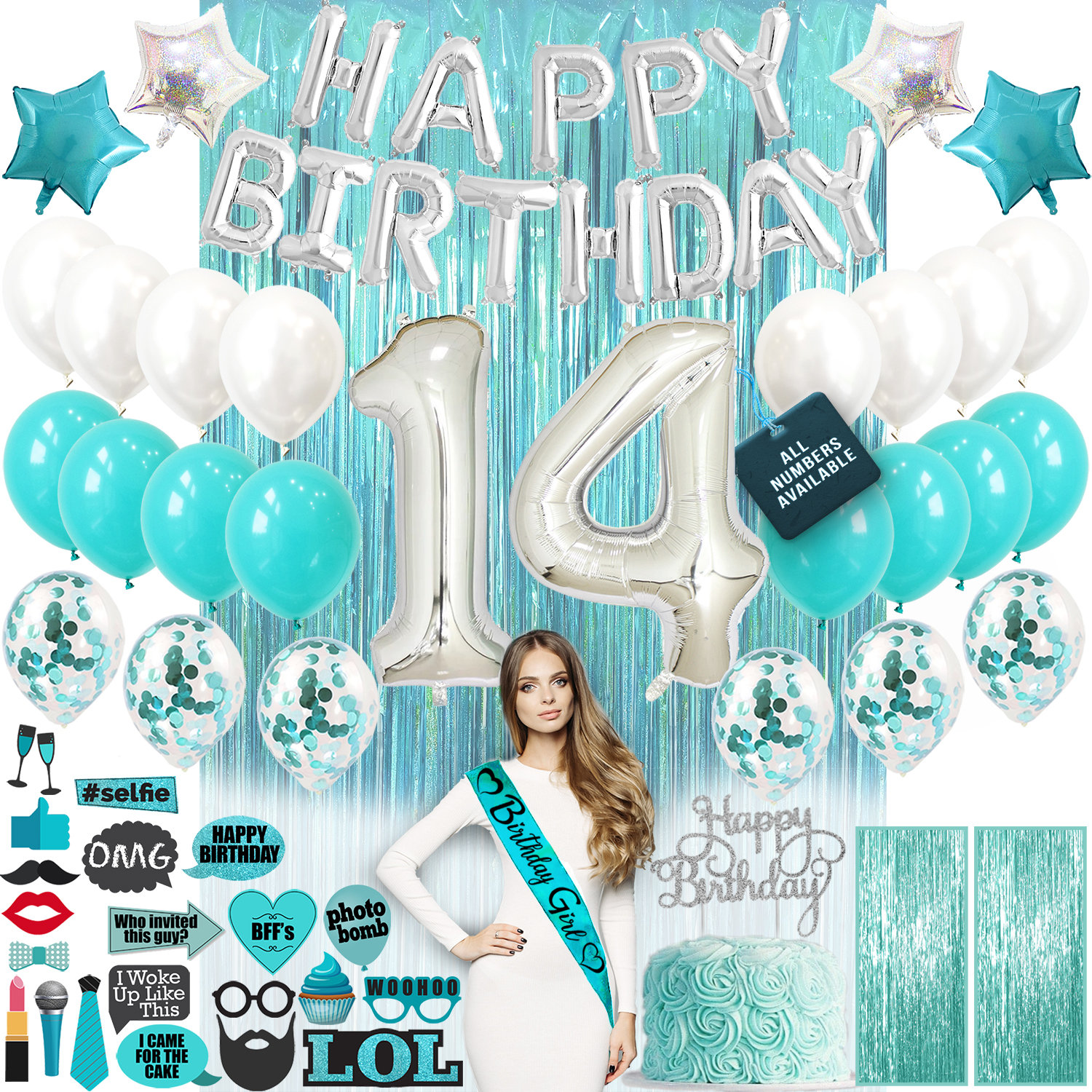 14th Birthday Decorations Party Supplies Teal Green Party - Etsy