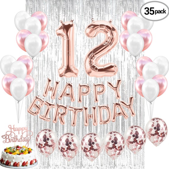 Regalo de cumpleaños número 12 para niña, decoración de fiesta de cumpleaños  número 12 en oro rosa, suministros y pancarta para fiestas, accesorios  fotográficos para cumpleaños número 12, decoración para tarta -  España