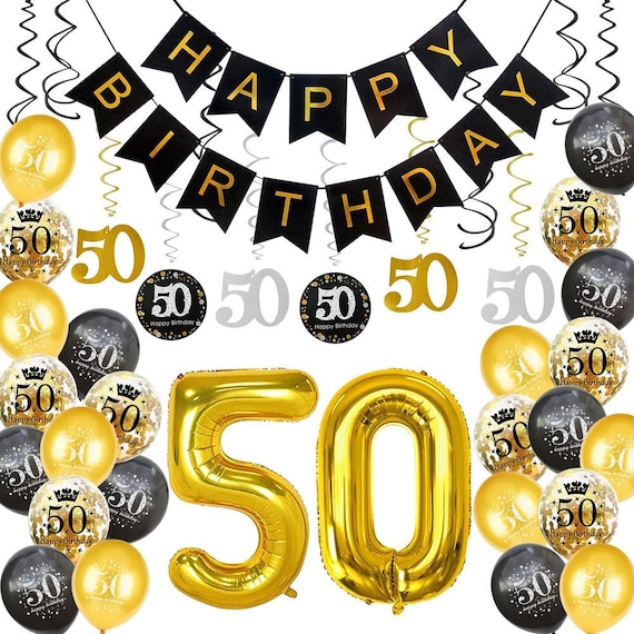  Decoraciones de cumpleaños de 18 años negro y dorado para niñas  y niños, decoraciones de cumpleaños de 18 años de tiempo para adultos,  decoración de pastel de remolinos colgantes para suministros