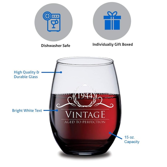Vintage Aged To Perfection 1944 75th Birthday Funny Gift Wine Glass