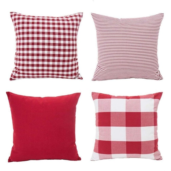 Christmas Throw Pillow Covers 18x18 Inch Red White Buffalo Etsy