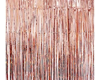 Counting Mars 6 Pcs Rose Gold Metallic Tinsel Foil Fringe Curtains Photo Booth Props for Rose Room Decor Indoor Party Decorations Baby Shower Weeding Wall Decoration