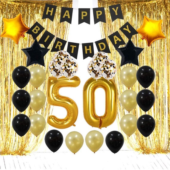 Cartel de feliz cumpleaños 50 para mujer, decoración de fondo de cumpleaños  de 50 años y blanco dorado para fiesta de cumpleaños número 50 (72.8 x