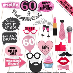 60th Birthday Decorations, 60th Birthday Party Supplies, Sixty Birthday Banner Rose Gold, Confetti Balloons Her, 60 Cake Topper image 5