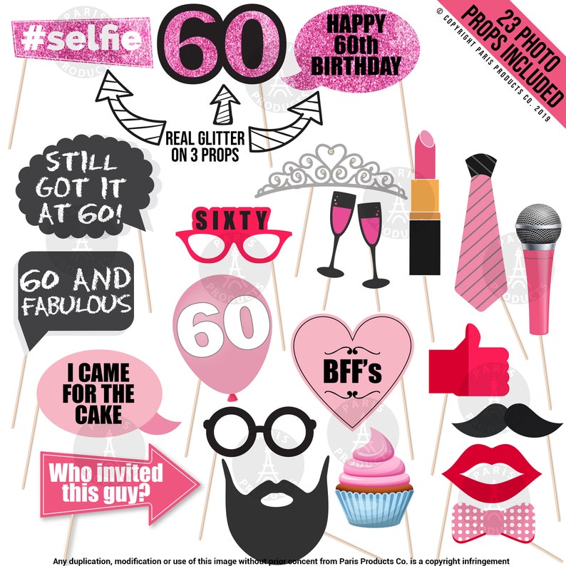 60th Birthday Decorations, 60th Birthday Party Supplies, Sixty Birthday Banner Rose Gold, Confetti Balloons Her, 60 Cake Topper image 5