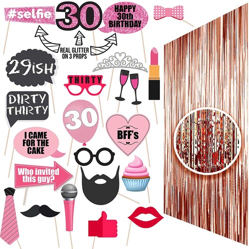 30th Birthday Printable Photo Booth Props Rose Gold Black - Etsy