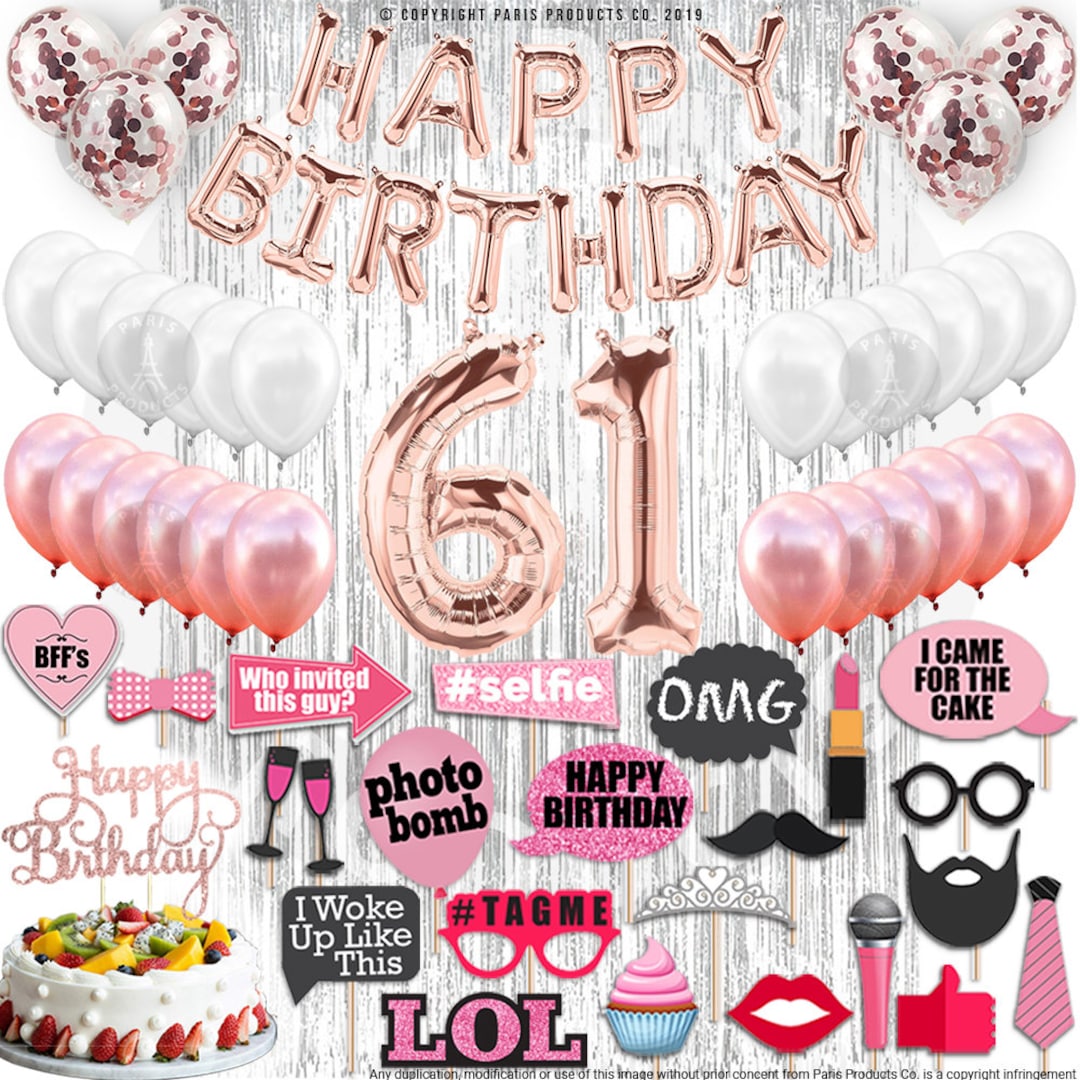 61st Birthday Decorations, Birthday Party Supplies, Sixty One Birthday ...