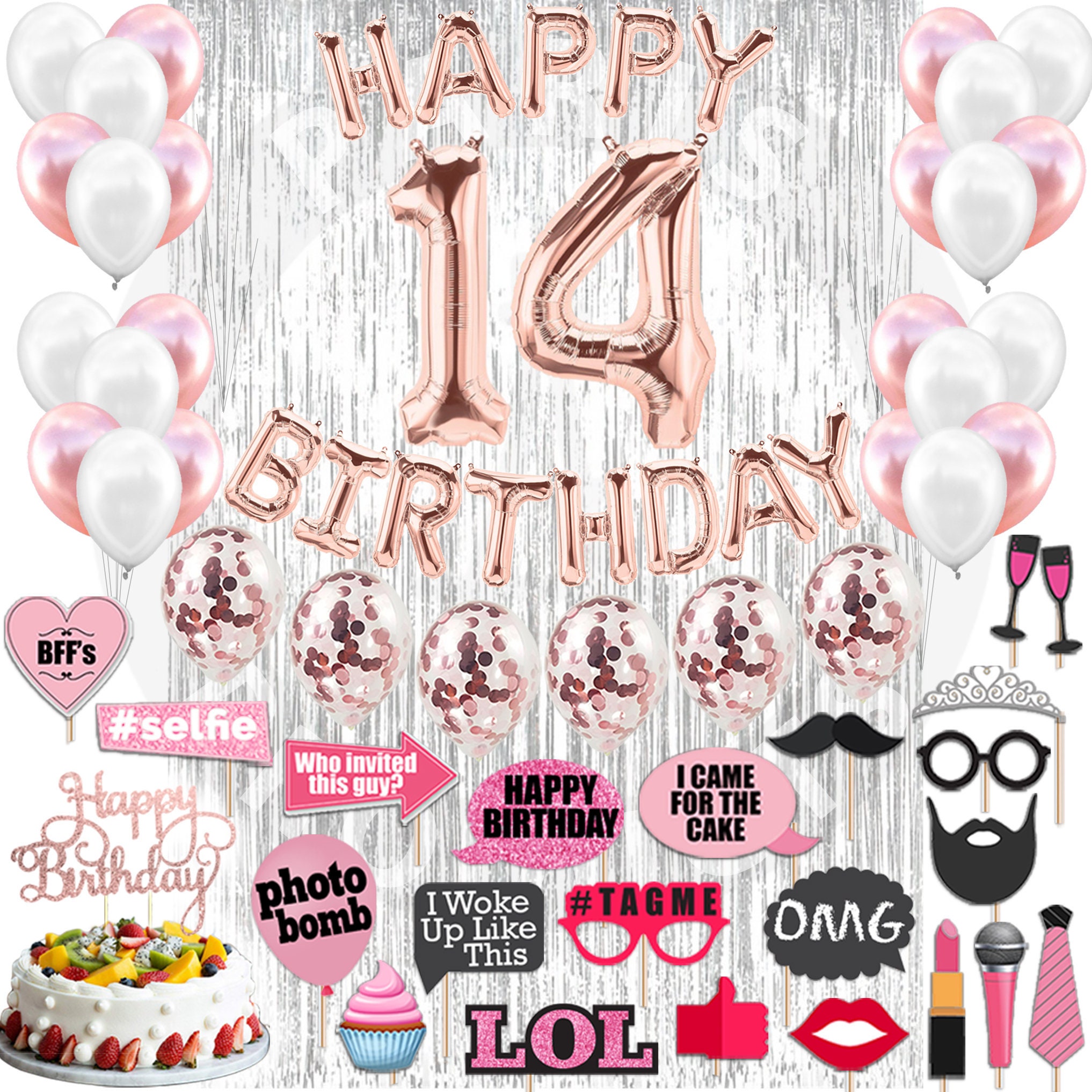 14th Birthday Decorations Party Supplies and Rose Gold Party - Etsy