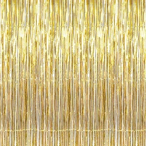 2 Pack Gold Metallic Tinsel Foil Fringe Curtains Party Photo Booth Props, Backdrop, Wedding Décor Baby Shower| Graduations, Birthday