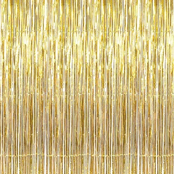 2 Pack Gold Metallic Tinsel Foil Fringe Curtains Party Photo Booth Props, Backdrop, Wedding Décor Baby Shower| Graduations, Birthday
