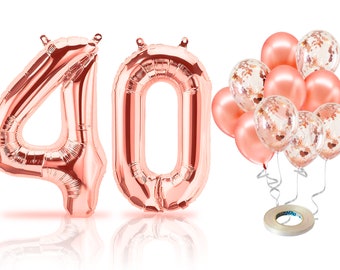 PARIS PRODUCTS - 40th Birthday Rose Gold Balloons & Number 40 Mylar Balloon, 40th Birthday Party Decor, 40th Birthday Decorations for Women