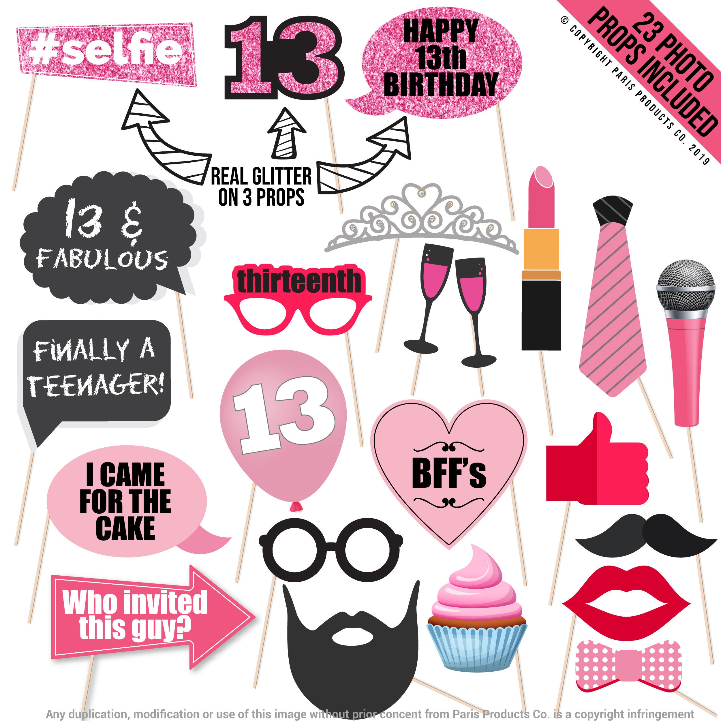 13th-birthday-photo-booth-props-kit-for-teenage-13th-birthday-etsy