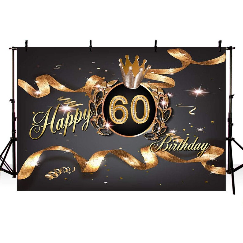Happy 60th Birthday Banner Photo Studio Booth Background Crown Etsy