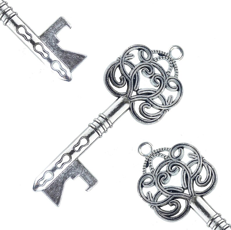 50pcs Vintage Skeleton Key Bottle Openers Wedding Favor Souvenir Gift Set Pillow Candy Box Escort Thank You Tag French Ribbon Antique Silver