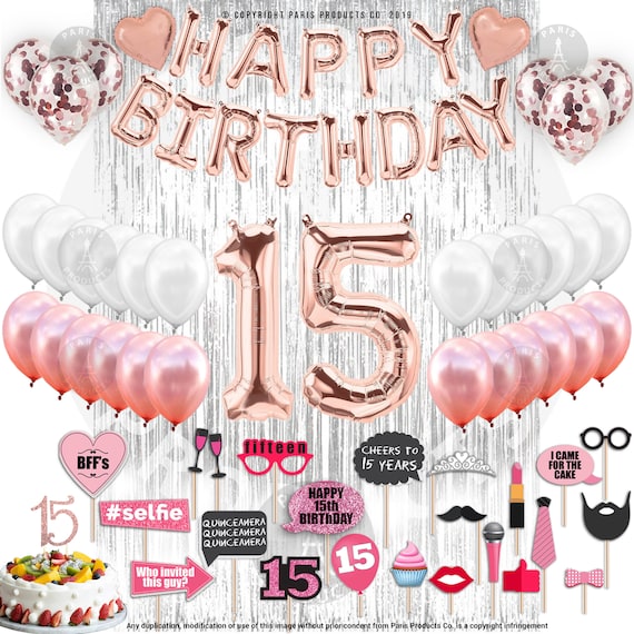 15th Birthday Decorations Quinceanera Party Supplies 15 Rose Gold Banner Confetti Balloons Curtain Backdrop Props Photos 15 Bday Etsy Canada