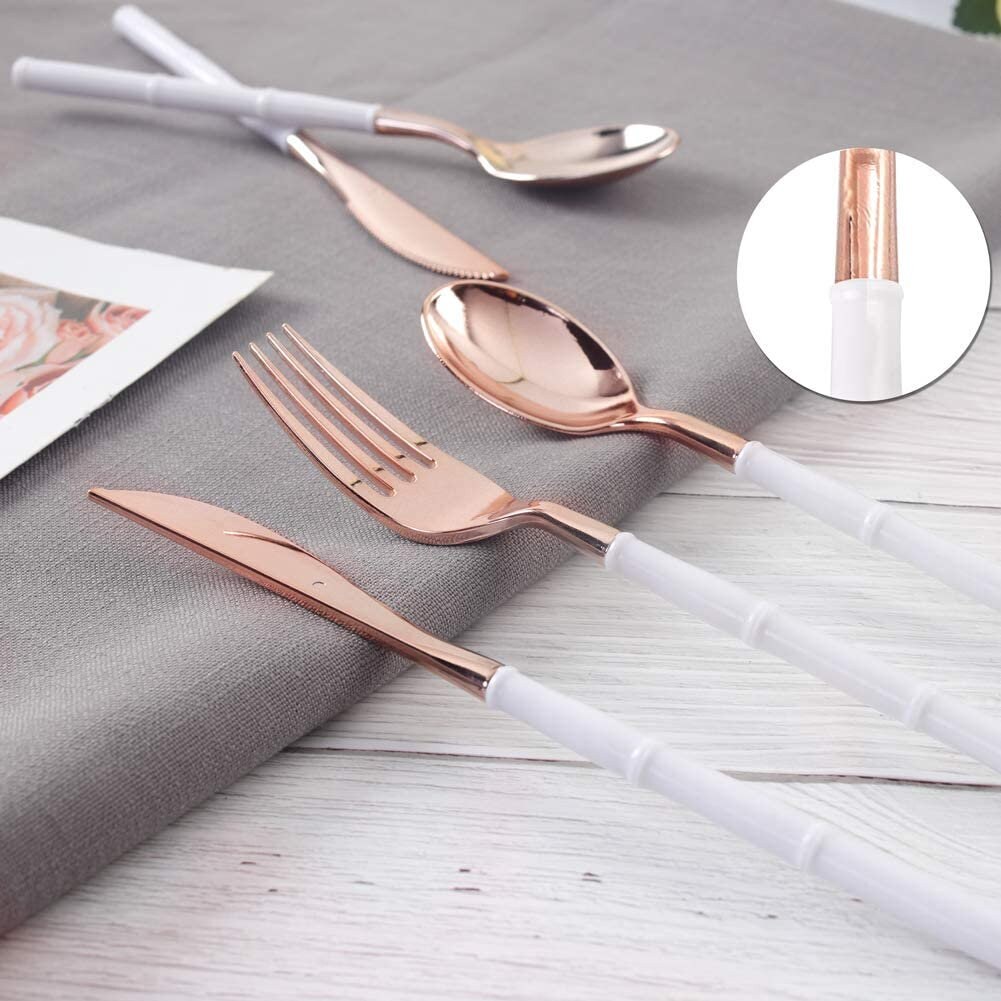 30Guest White And Rose Gold Plastic Plates With Rose Gold Etsy