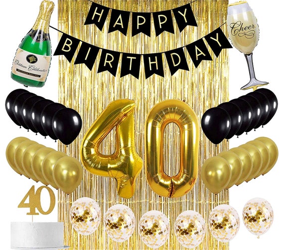 40th Birthday Decorations Gold Black 40th Birthday Party Etsy