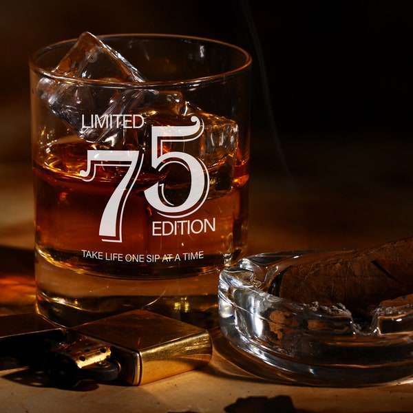 75th Birthday Gifts for Men & Women 9 Oz Whiskey Glass and 2 Oz Shot Glass, 75th Birthday Decorations for Men, Funny Present Ideas