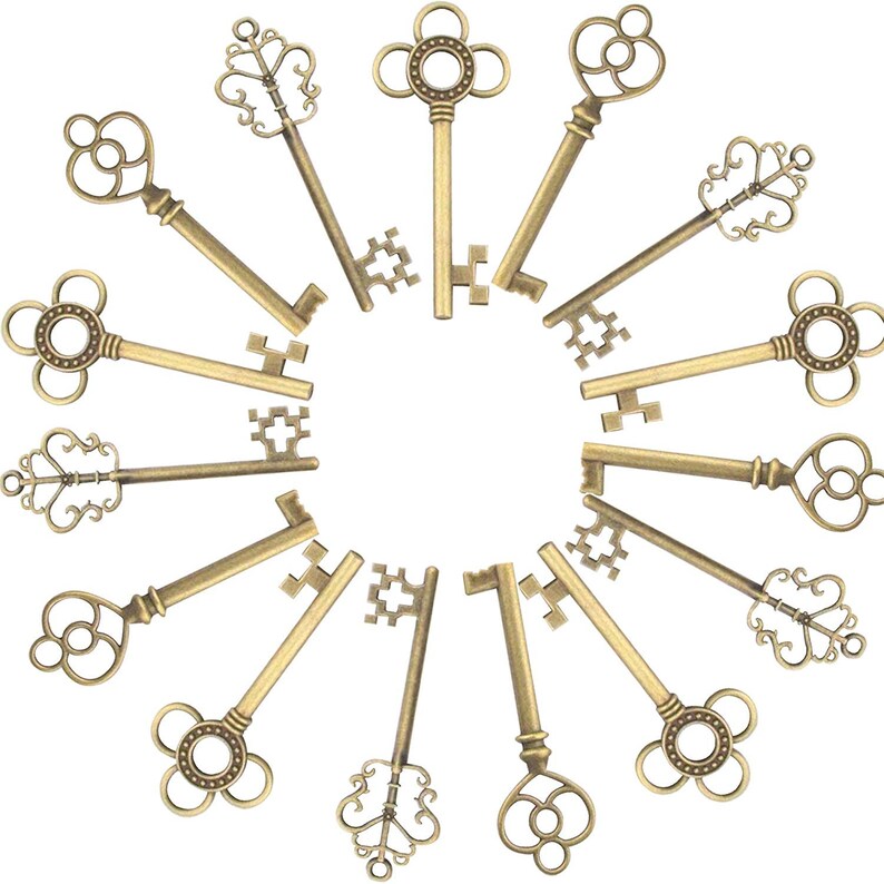 3 Styles 60 Pcs Keys Skeleton Keys in Antique Bronze Set of 60 Keys wedding favors reception bridal shower