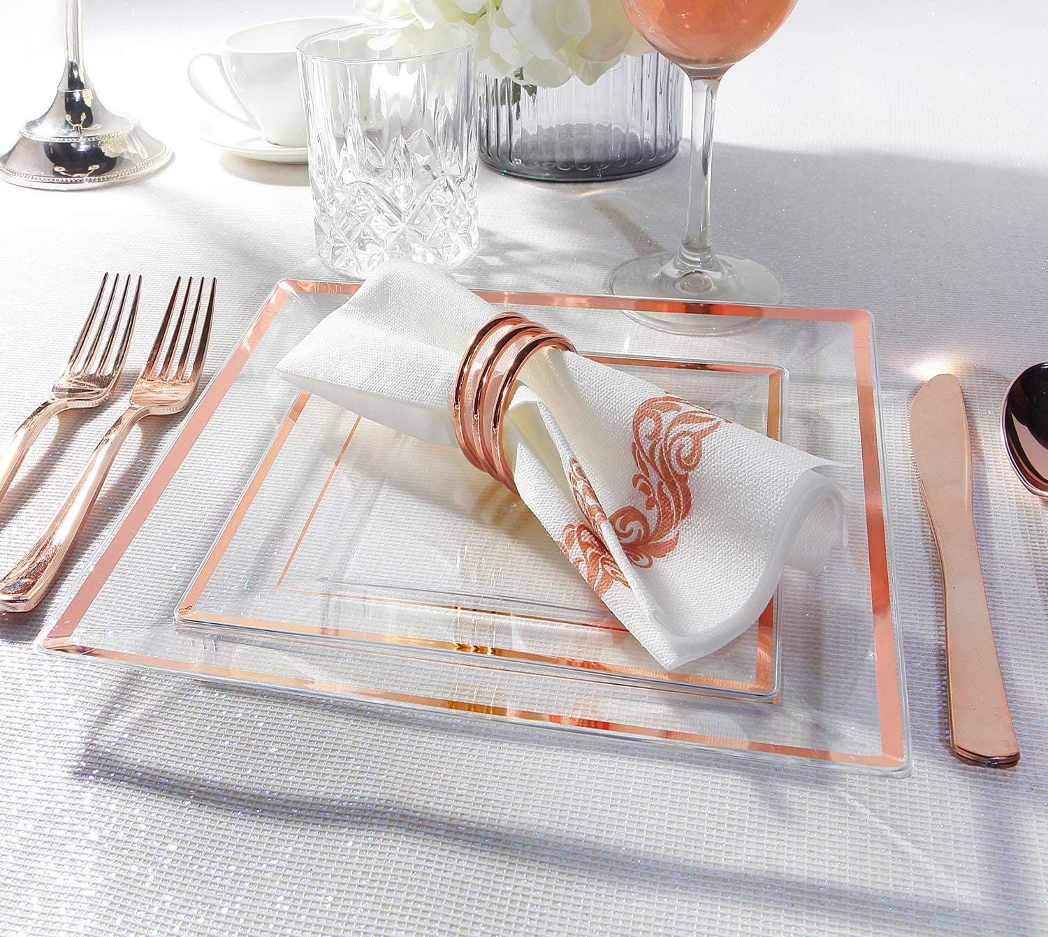 150 Pieces Rose Gold Square Plastic Plates with Silverware and Etsy