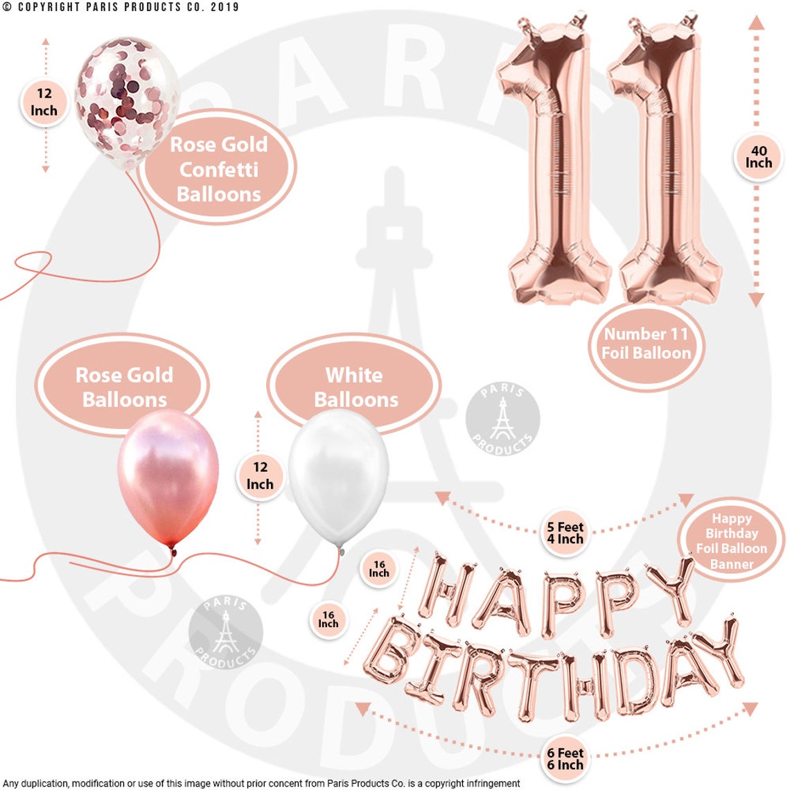 11th BIRTHDAY DECORATIONS Party Supplies and Rose Gold Party Etsy