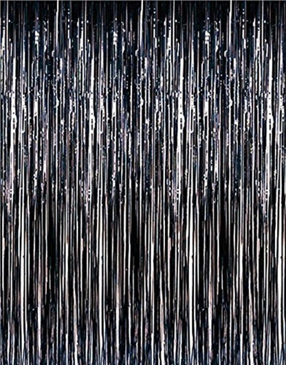 Black Foil Fringe Curtain, Tinsel Metallic Curtains Photo Backdrop