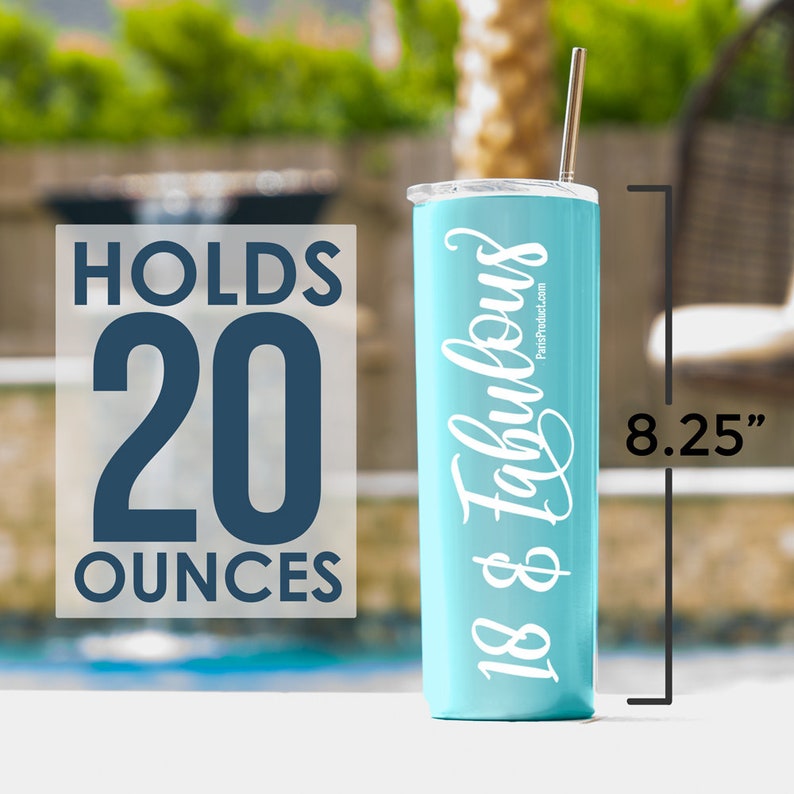 20oz Aqua Blue Stainless Steel Tumbler, 18th Birthday Gifts for Girls, 18th Birthday Decorations for Girls, 18th Party Supplies, 18th Gifts image 1