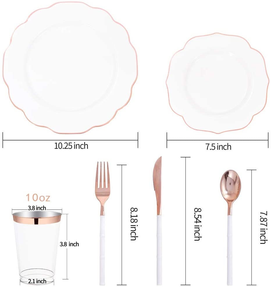 30Guest White And Rose Gold Plastic Plates With Rose Gold Etsy