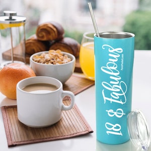 20oz Aqua Blue Stainless Steel Tumbler, 18th Birthday Gifts for Girls, 18th Birthday Decorations for Girls, 18th Party Supplies, 18th Gifts image 6