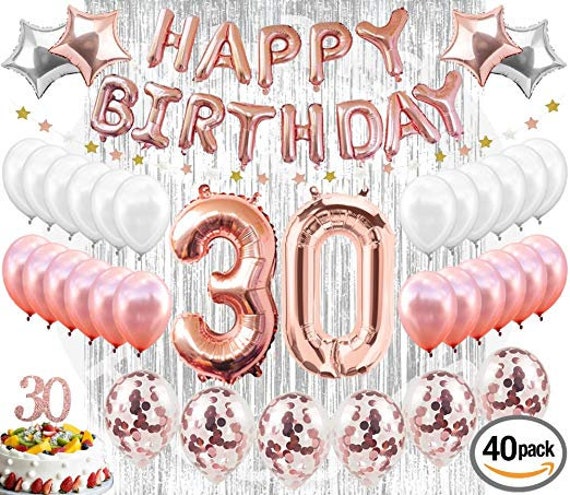 Decoraciones de cumpleaños número 30 para mujer, globos de papel de  aluminio con el número 30 de color oro rosa, pancarta de cumpleaños de 30  años