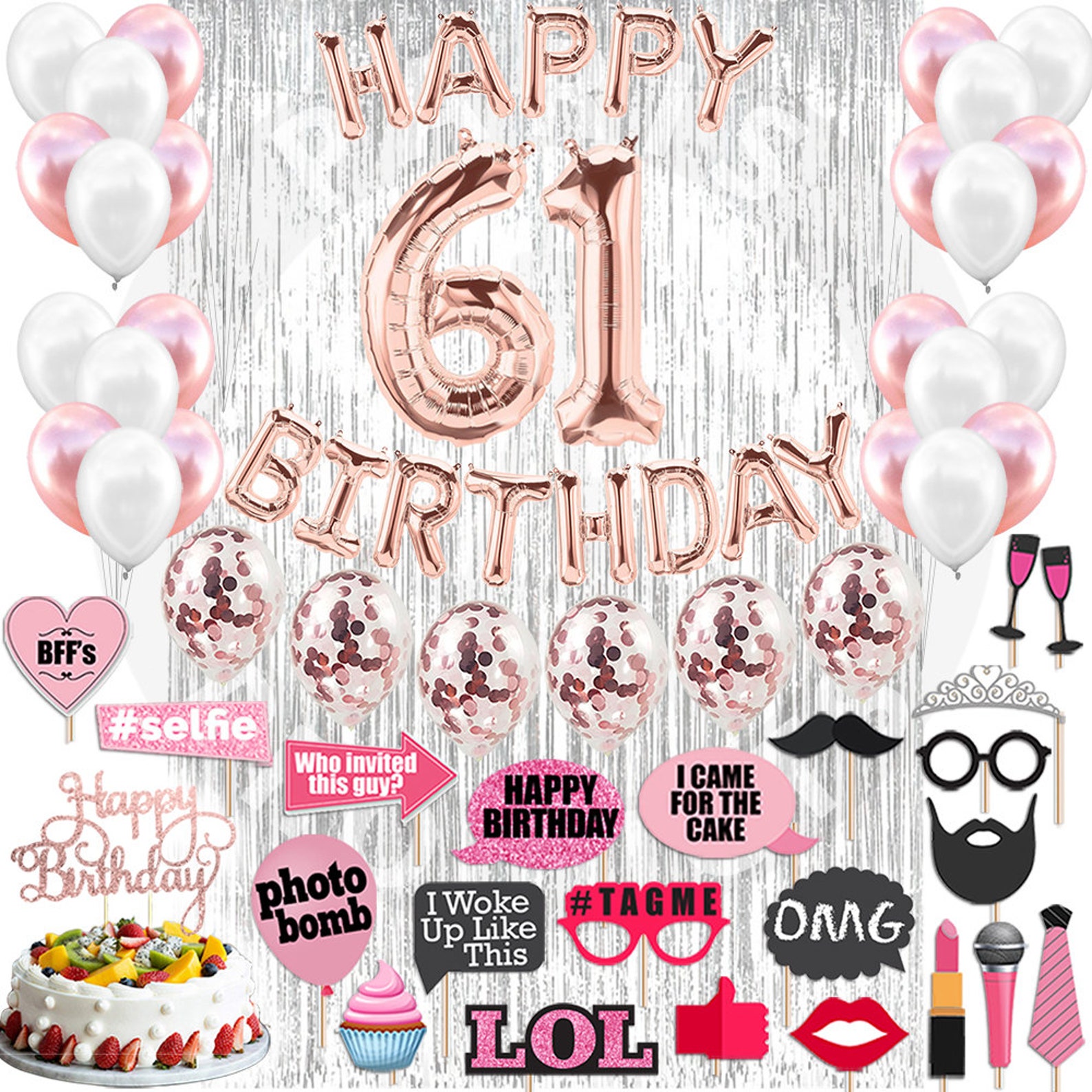61st Birthday Decorations Birthday Party Supplies Sixty One - Etsy
