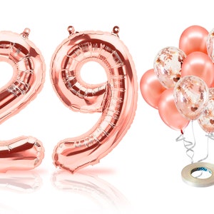 PARIS PRODUCTS - 29th Birthday Rose Gold Balloons & Number 29 Mylar Balloon, 29th Birthday Party Decor, 29th Birthday Decorations for Women