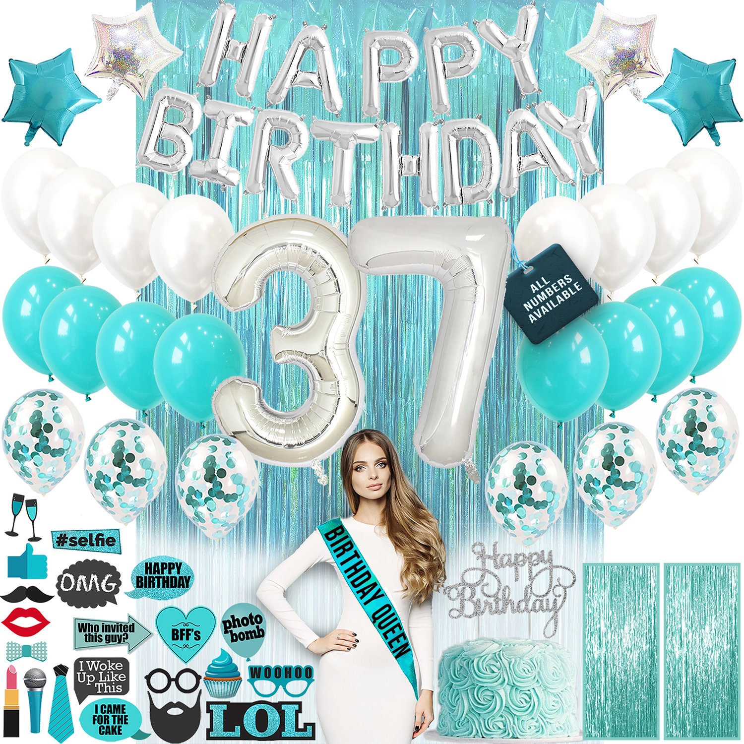 Decoraciones de segundo cumpleaños para bebé, globos azules y dorados para  fiesta de segundo cumpleaños, pancarta de decoración con el texto en inglés