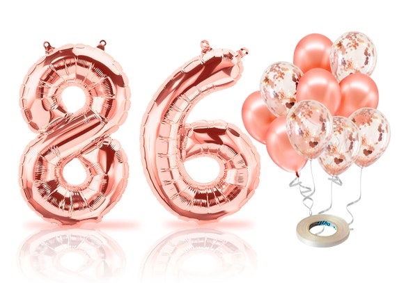 PARIS PRODUCTS Globos de oro rosa de 86 cumpleaños y globo de Mylar número  86, decoración de fiesta de cumpleaños 86, decoraciones de cumpleaños 86  para mujer -  México