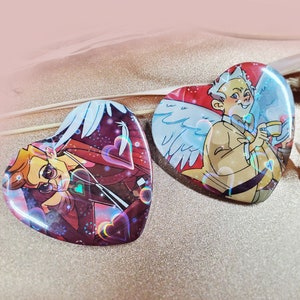 Good Omens Overlapping Holographic Heart Button Set of 2