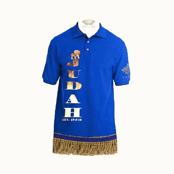 Tribe of Judah Gold Text, Polos with Fringes, Multicolors Available. XS-6XL.  Explore Now!