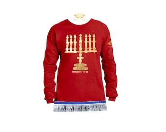 Menorah Long Sleeves Shirts with Fringes, Multicolor Available. XS-5XL. Explore Now!