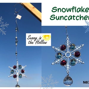 SNOWFLAKE w/ MINT Green and RED N675 Large SIlver Suncatcher Sun Catcher Winter Crystal Ornament secret Santa Christmas gift image 1