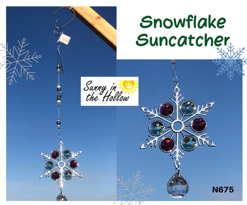 SNOWFLAKE w/ MINT Green and RED N675 Large SIlver Suncatcher Sun Catcher Winter Crystal Ornament secret Santa Christmas gift image 1