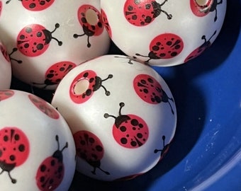 LADY BUGS All OVER 20mm 5 pack bubblegum bead ESP524 chunky wholesale acrylic bubble gum gumball beads crafting supplies lot loose 20 mm