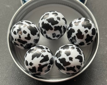 COW PRINT Black White 20 mm 20mm 5 pack ESP816 bubblegum chunky wholesale acrylic bubble gum bead gumball beads crafting supplies loose