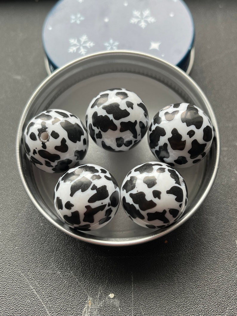 COW PRINT Black White 20 mm 20mm 5 pack ESP816 bubblegum chunky wholesale acrylic bubble gum bead gumball beads crafting supplies loose Bild 1