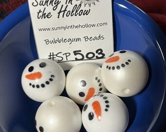 SNOWMAN FACE SMILING 20mm 5 pack bubblegum bead ESP503 chunky wholesale acrylic bubble gum gumball beads crafting supplies lot loose 20 mm